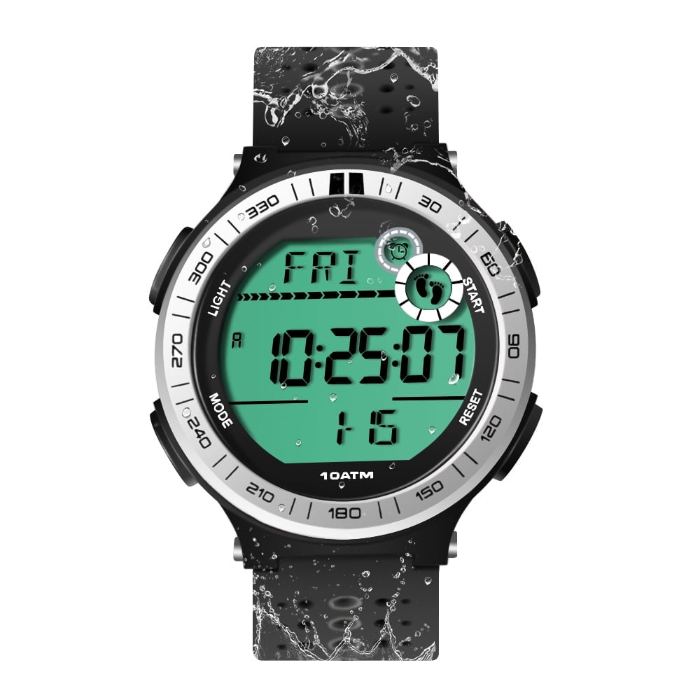 10 ATM Waterproof Sports Watch Pedometer for Men Boys Scuba Diving Watch with Lap Stopwatch and Alarm Clock Function, 12/24 Hour Format Selectable
