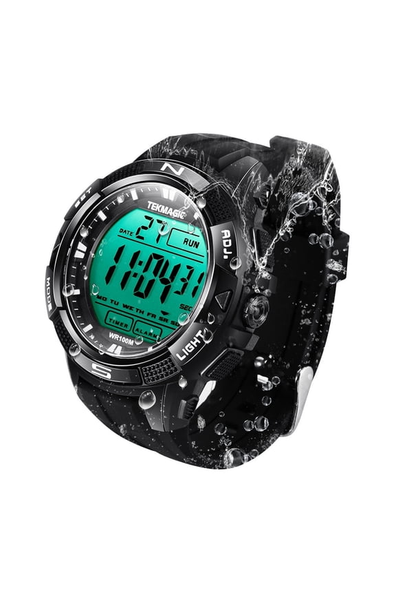 10 ATM Waterproof Watch for Diving Swimming with Stopwatch, Chronograph, Alarm, Dual Time Zone, 12/24 Hour Format Selectable
