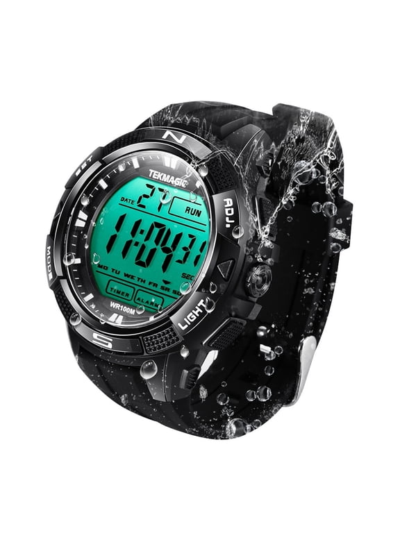 10 ATM Waterproof Watch for Diving Swimming with Stopwatch, Chronograph, Alarm, Dual Time Zone, 12/24 Hour Format Selectable