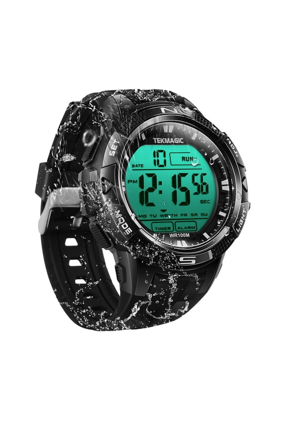 10 ATM Waterproof Watch for Diving Swimming with Stopwatch, Chronograph, Alarm, Dual Time Zone, 12/24 Hour Format Selectable