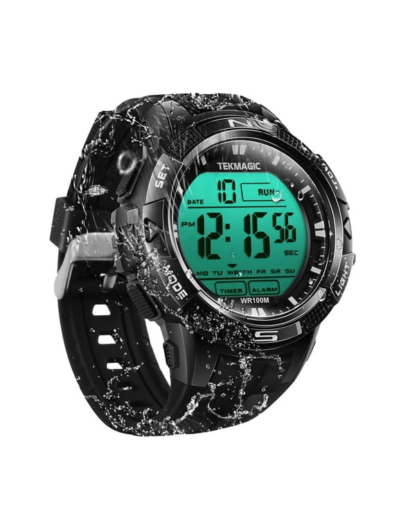 10 ATM Waterproof Watch for Diving Swimming with Stopwatch, Chronograph, Alarm, Dual Time Zone, 12/24 Hour Format Selectable