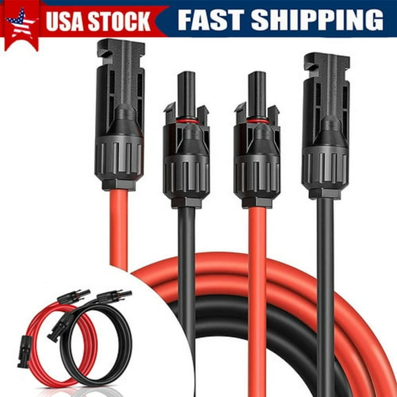 10 AWG Solar Panel Extension Cable PV Wire Solar Connectors Pair Black Red 6mm