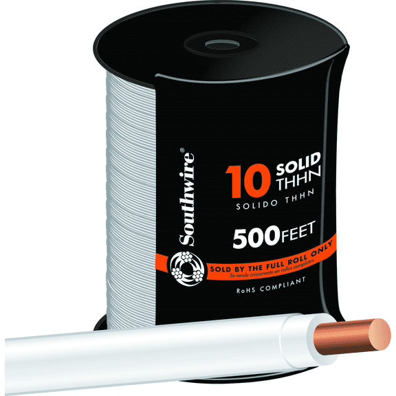 10 AWG Solid THHN Electrical Wire - Single Pack Indoor & Outdoor Use, NEC-Compliant