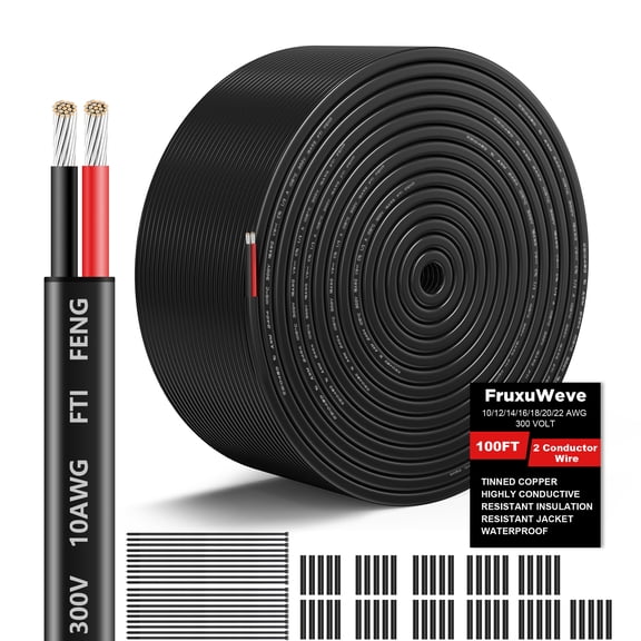 10 AWG Wire 100FT, 2 Conductor Red and Black Tinned Copper Electrical Wire, Flexible Low Voltage Cable for Automotive Marine LED Lighting