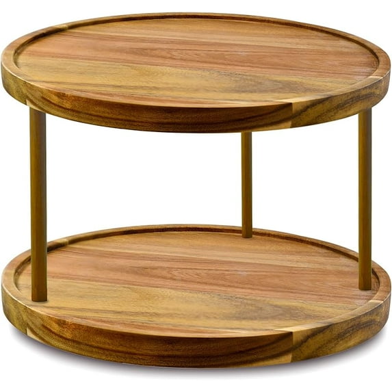 10" Acacia Wood Lazy Susan Organizer Kitchen Turntable for Cabinet Pantry Table Organization