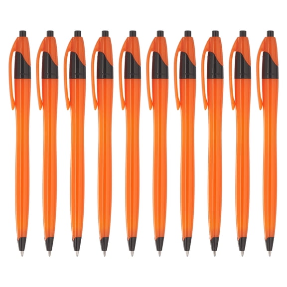 10 Accent Click Action Pens Pack - Plastic, Curvy, Vibrant, Black Ink - Orange
