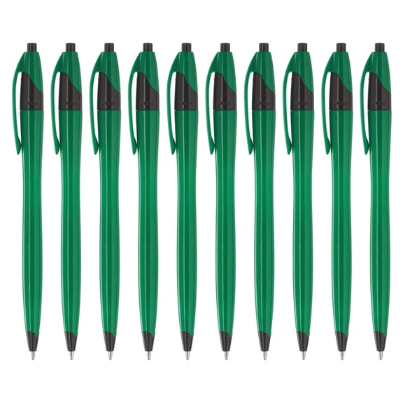 10 Accent Click Action Pens Pack - Plastic, Vibrant, Black Ink - Green