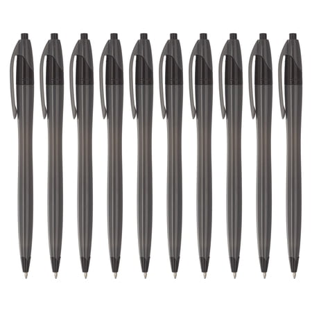 10 Accent Click Action Pens Pack - Plastic, Vibrant, Black Ink - Grey