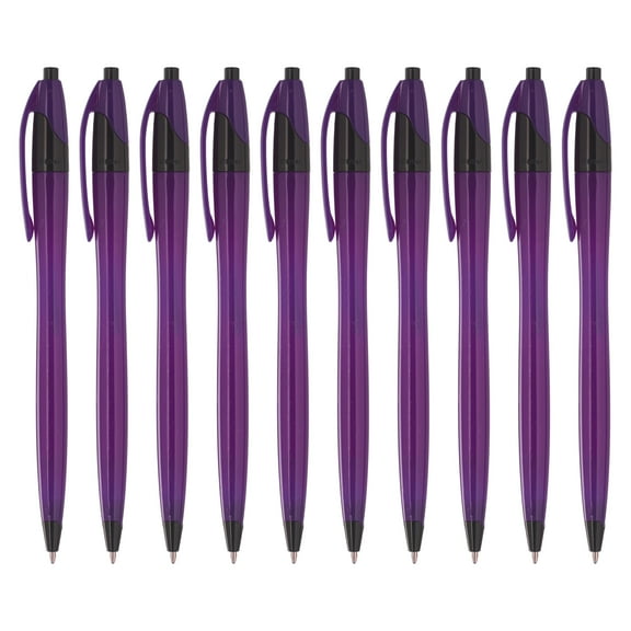 10 Accent Click Action Pens Pack - Plastic, Vibrant, Black Ink - Purple