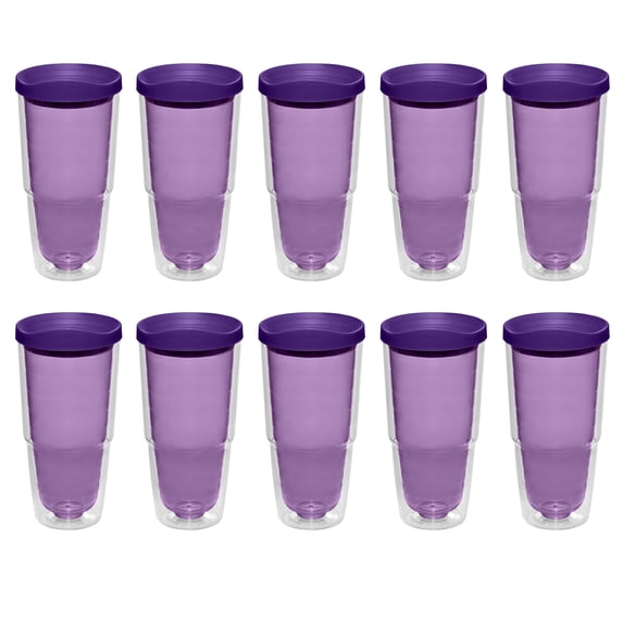 10 Acrylic Tumblers Set, 24 oz. - Double Wall, Color Matching Cap - Purple