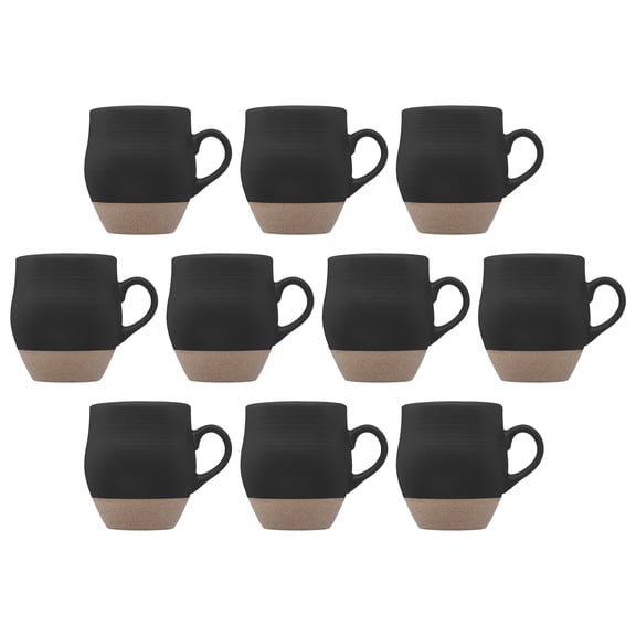 10 Admiral Ceramic Mugs Set, 16 oz. - Stoneware, Drinkware, Coffee, C-handle - Black