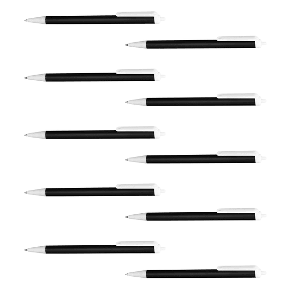 10 Advantage Retractable Pens Pack - Slim Barrel, Black Ink - Black
