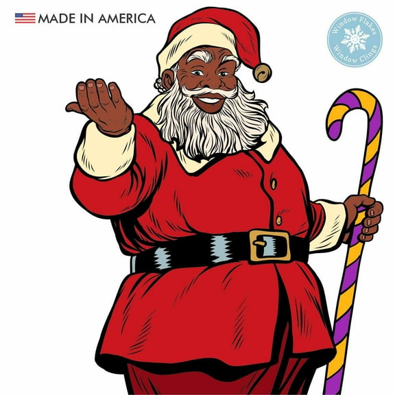 10" African American Christmas Black Santa Window Cling. Black Santa Claus Holiday Home Decorations Decal. Reusable Holiday Decor. Made in America.