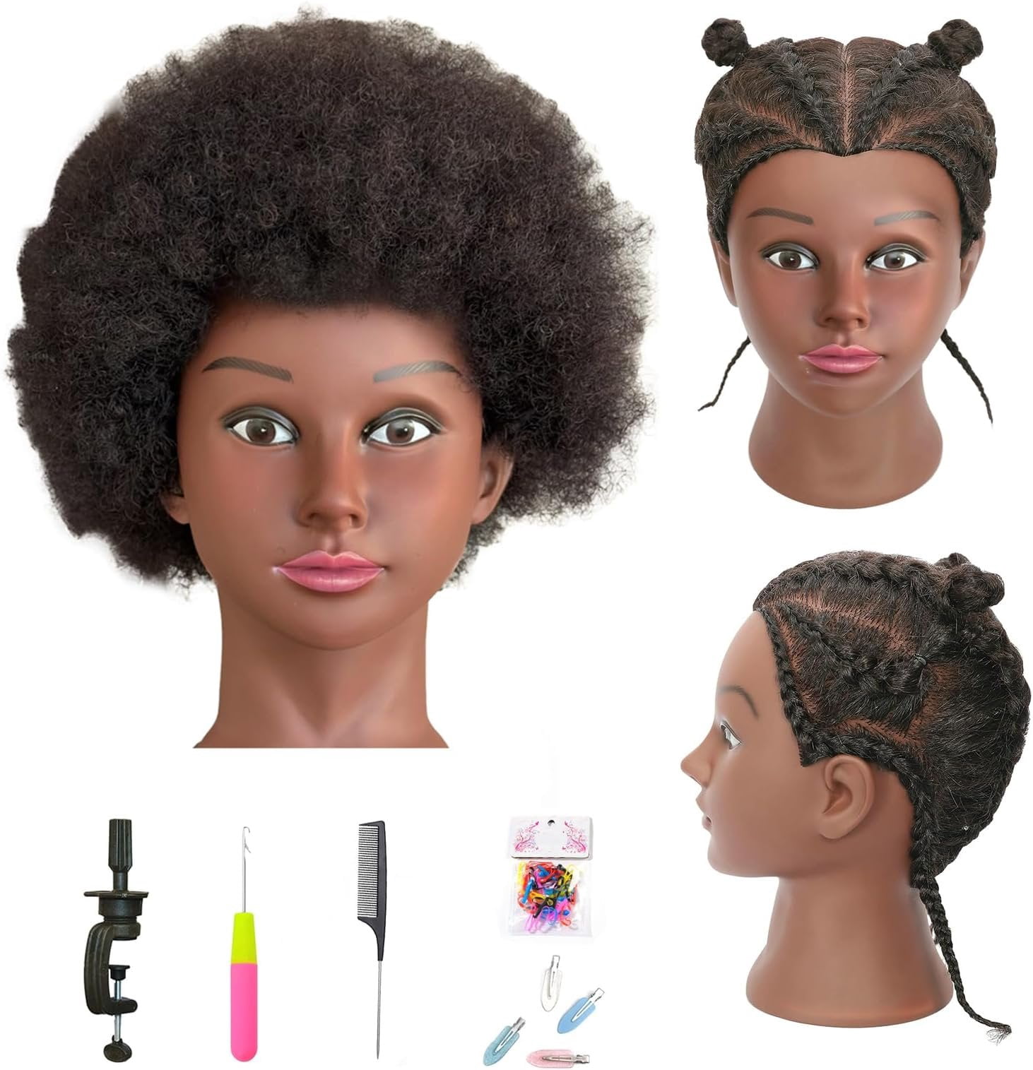10? Afro Kinky Hair Mannequin with Stand for Braiding Hair Human Hair ...