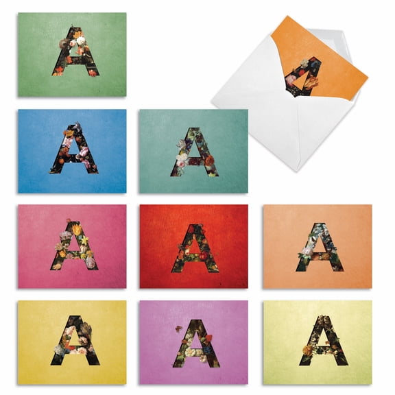 The Best Card Company 10 Assorted Blank Notes Bulk Pack Set 4x5.12 w/ Envelopes, 10x1 Designs, For Men, Women, Baroque Blooms A M3842OCB-B1x10