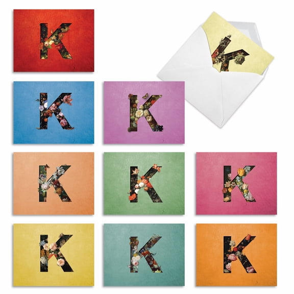 The Best Card Company 10 Assorted Blank Notes Bulk Pack Set 4x5.12 w/ Envelopes, 10x1 Designs, For Men, Women, Baroque Blooms K M3838OCB-B1x10