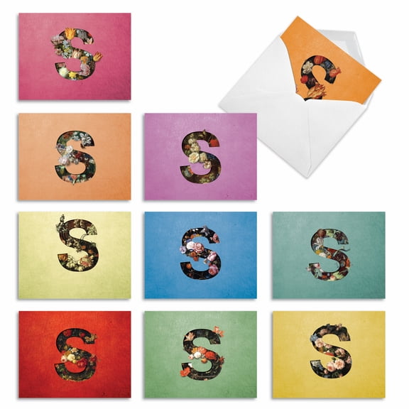 The Best Card Company 10 Assorted Blank Notes Bulk Set 4x5.12 w/ Envelopes, 10x1 Designs, For Men, Women, Baroque Blooms S M3844OCB-B1x10