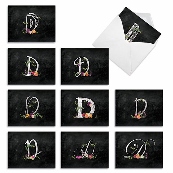 The Best Card Company 10 Assorted Blank Notes Pack Set 4x5.12 w/ Envelopes, 10x1 Designs, For Men, Women, D Chalk and Roses M3836OCB-B1x10