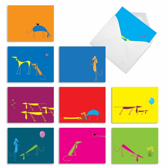 The Best Card Company 10 Assorted Blank All Occasions Notes Pack Set 4x5.12 w/ Envelopes, 10x1 Designs, For Men, Women, Dog Tales M3965
