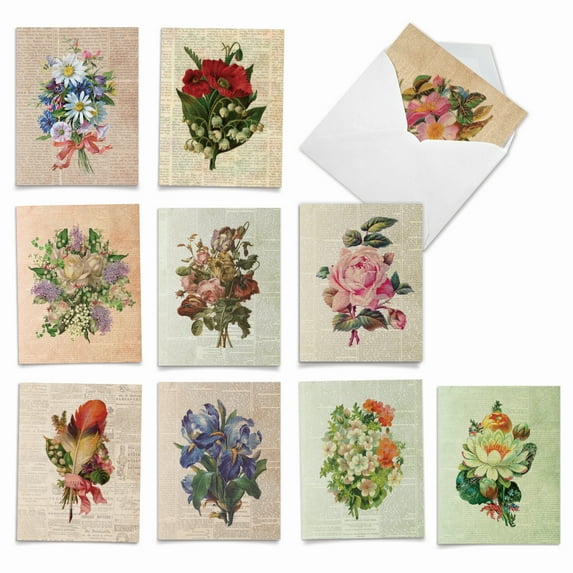 10 Thank You Note Cards Assorted (4 x 5.12 Inch) - FLOWER PRESS M6454TYG