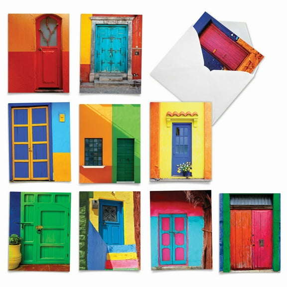 10 All Occasion Blank Note Cards Assorted (4 x 5.12 Inch) - Rainbow Doors
