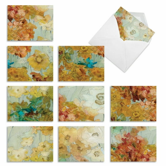 10 All Occasion Blank Note Cards Pack (4 x 5.12 Inch) - BATIK BLOSSOMS