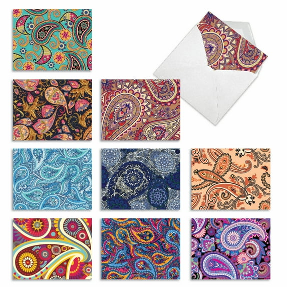 10 All Occasion Blank Note Cards Pack (4 x 5.12 Inch) - CRAZY FOR PAISLEY