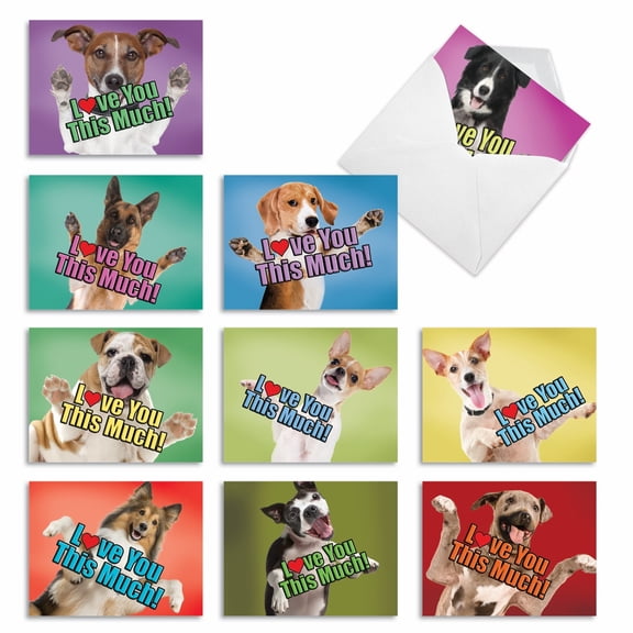 The Best Card Company 10 Assorted Blank All Occasions Notes Pack Set 4x5.12 w/ Envelopes, 10x1 Designs, For Men, Women, Dog Love You This Much M6611OCB