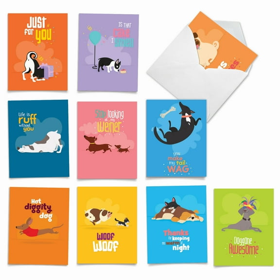 10 All Occasion Blank Note Cards Pack (4 x 5.12 Inch) - DOGGONE AWESOME NOTES