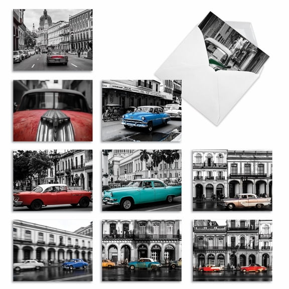 10 All Occasion Blank Note Cards Pack (4 x 5.12 Inch) - HAVANA HOTRODS M6550OCB