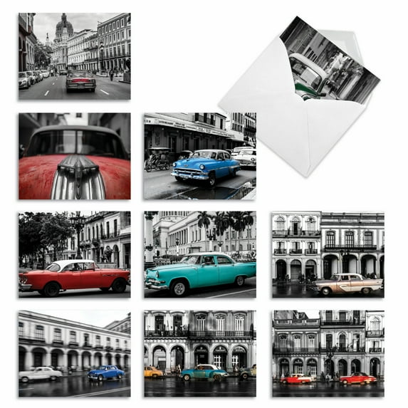 10 All Occasion Blank Note Cards Pack (4 x 5.12 Inch) - HAVANA HOTRODS M6550OCB