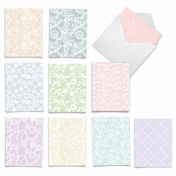 The Best Card Company 10 Assorted Blank All Occasions Notes Set 4x5.12 w/ Envelopes, 10x1 Designs, for Men, Women, Lacy Days M6560OCB