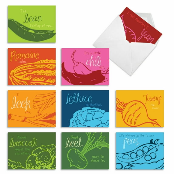 10 All Occasion Blank Note Cards Pack (4 x 5.12 Inch) - VEGGIE VERSES