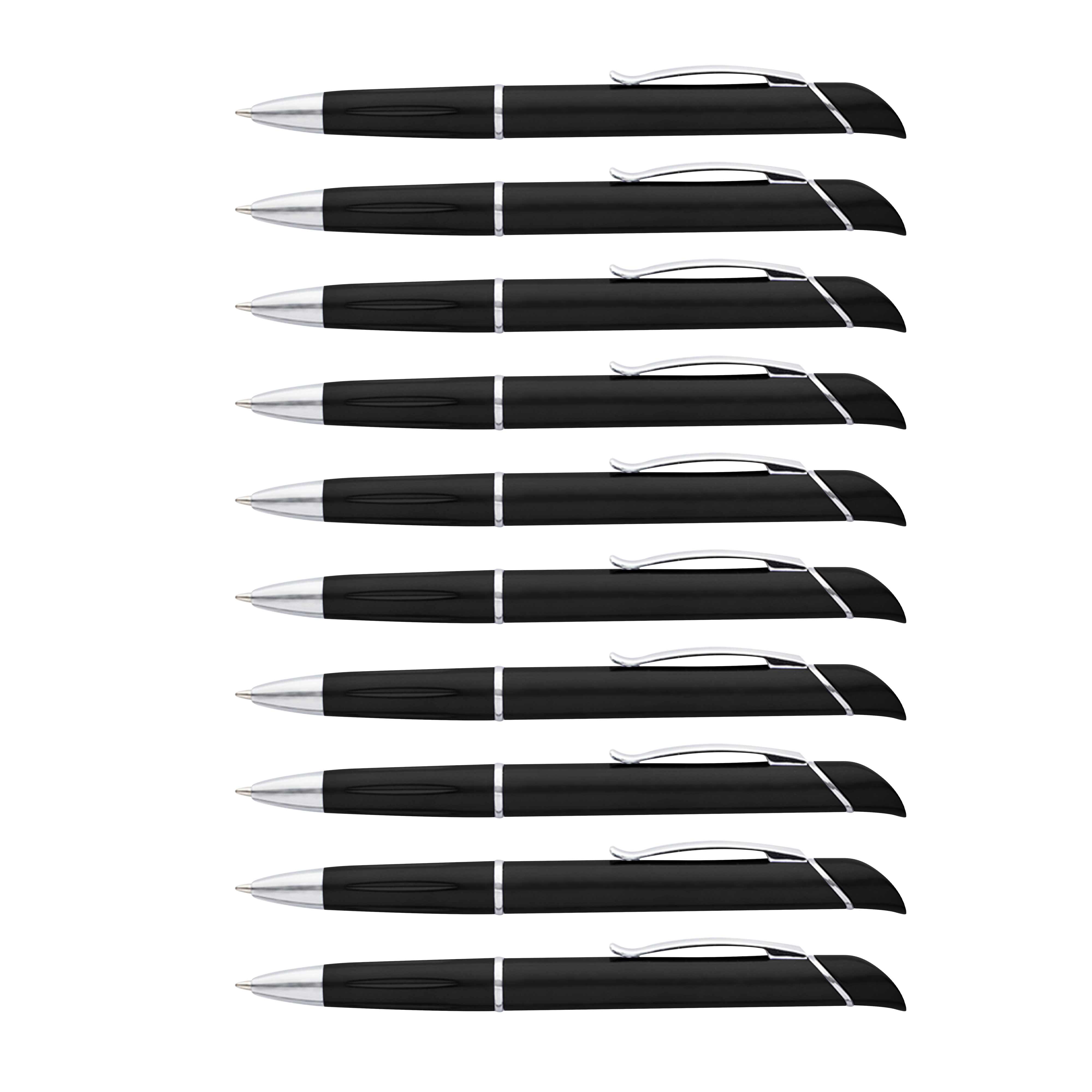 10 Allende Twist Plastic Pens with Highlighter Pack - Stylish, Durable, Black Ink - Black