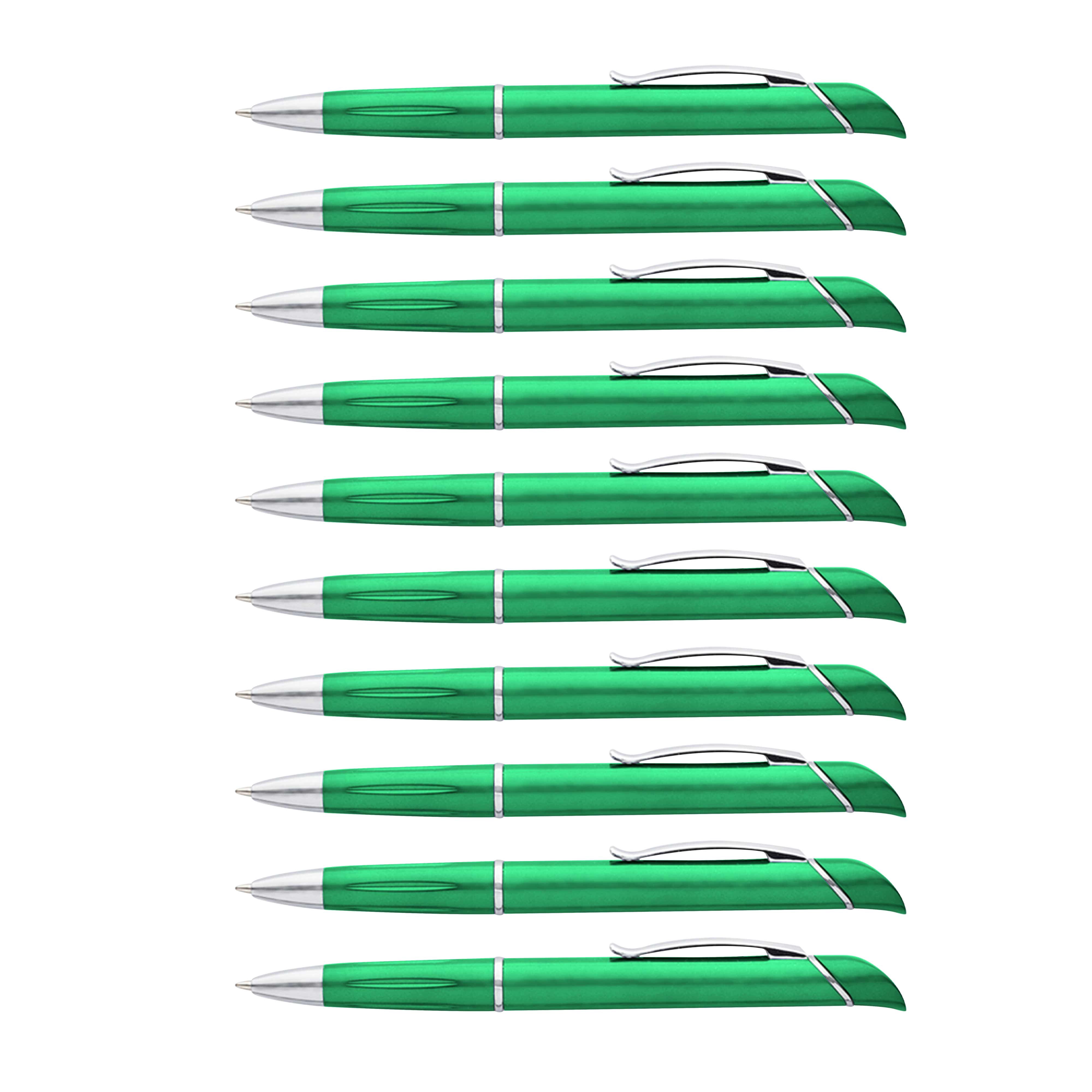 10 Allende Twist Plastic Pens with Highlighter Pack - Stylish, Durable, Black Ink - Green
