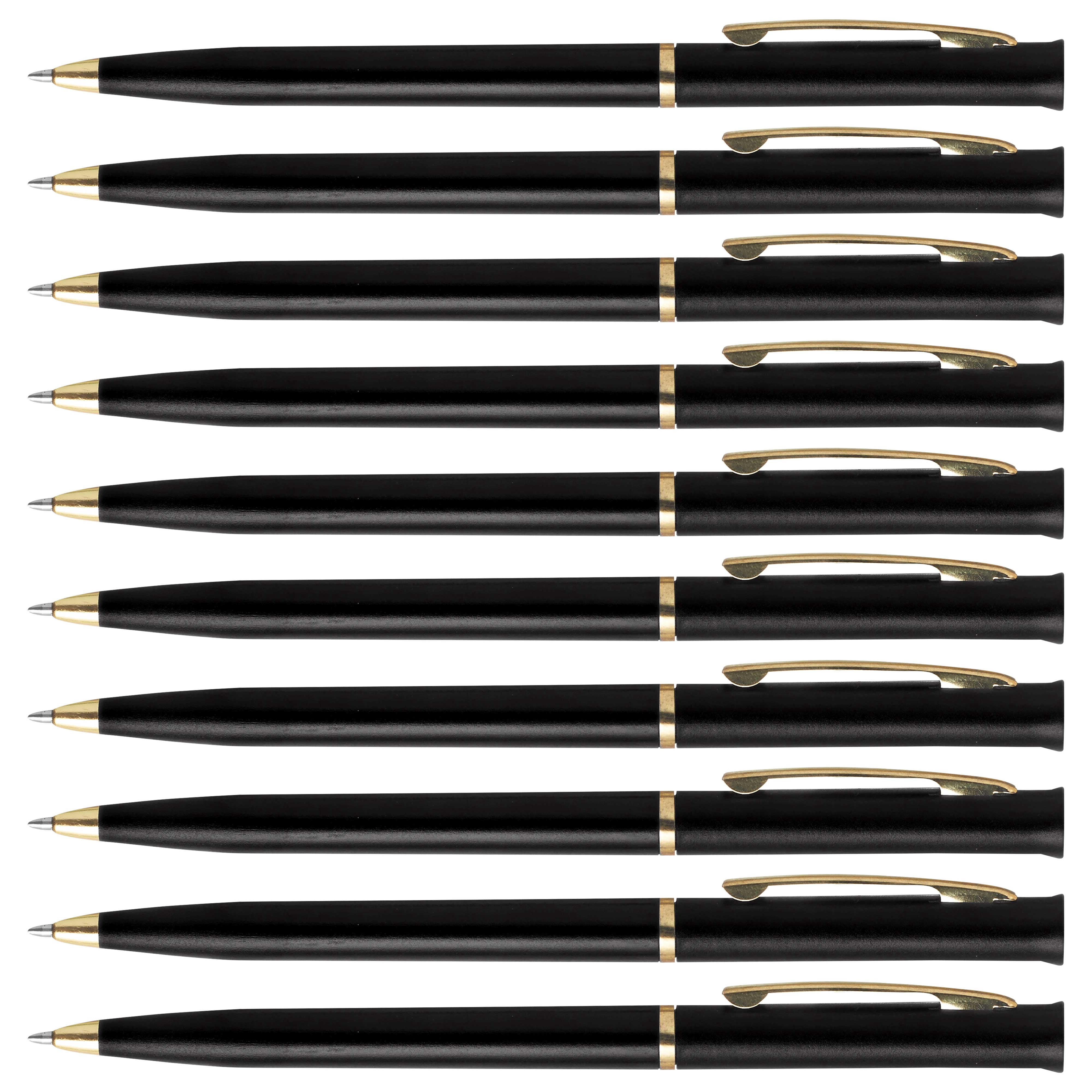 10 Alston Hotel Pens Pack - Ballpoint, Gold Metal Accent - Black