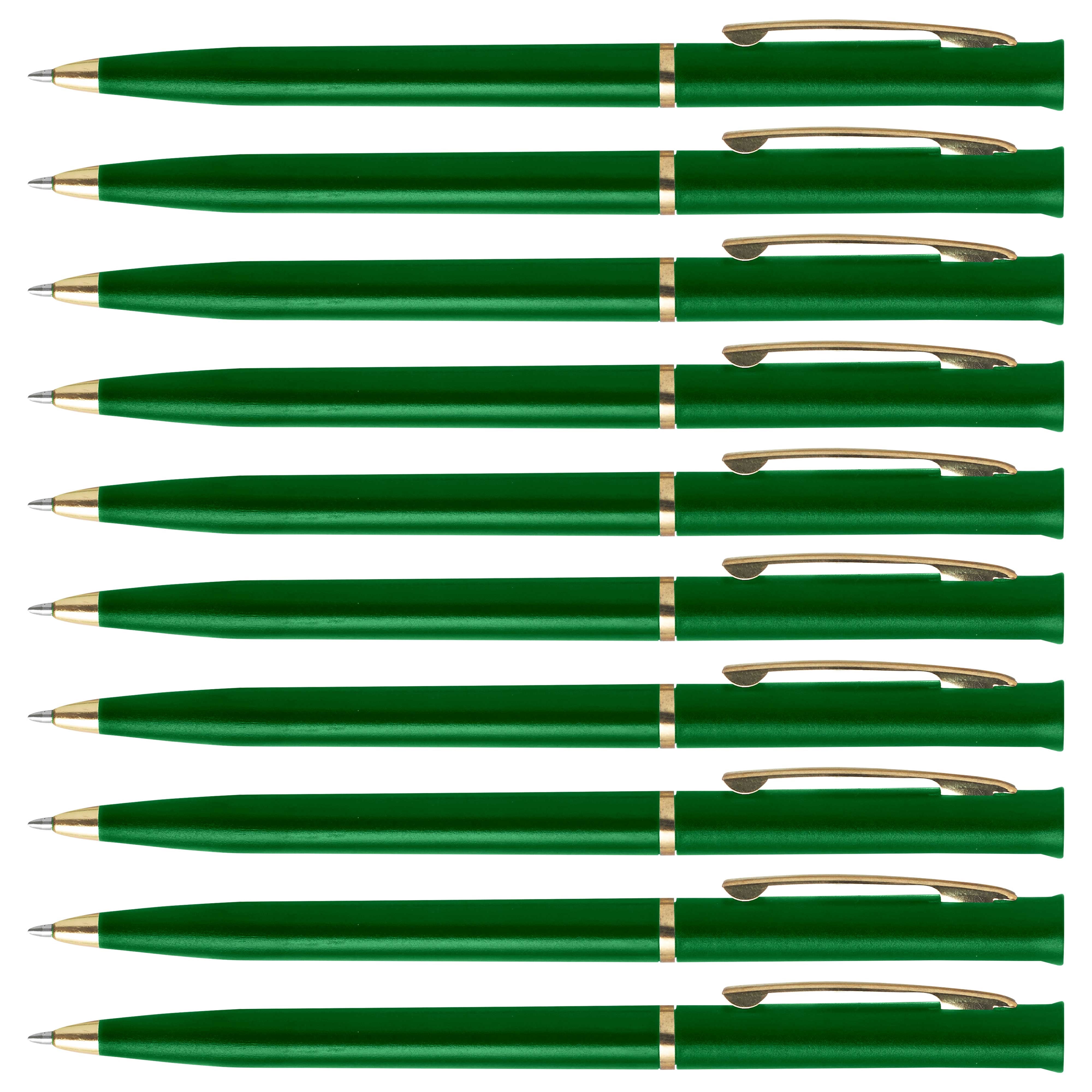 10 Alston Hotel Pens Pack - Ballpoint, Gold Metal Accent - Green