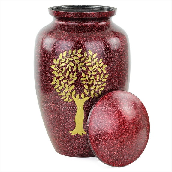 10" Aluminum Cremation Funeral Urns for Adult Human & Pet Loss | Handcrafted Burial Funeral Urns for Cremated Ash Remains Storage (Vermilion Red)