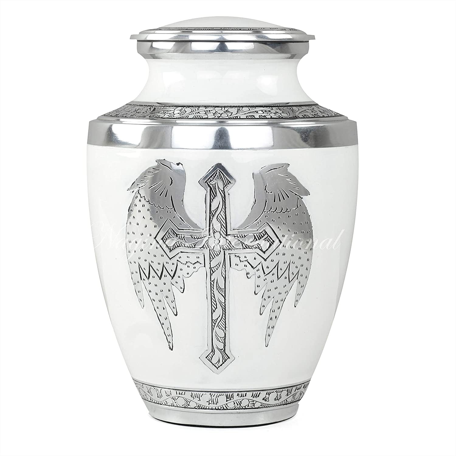 10" Aluminum Cremation Urn (White Silver Axe)