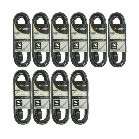 (10) American DJ EC-163-10 Black 10FT 16 Gauge AC Extension Cords