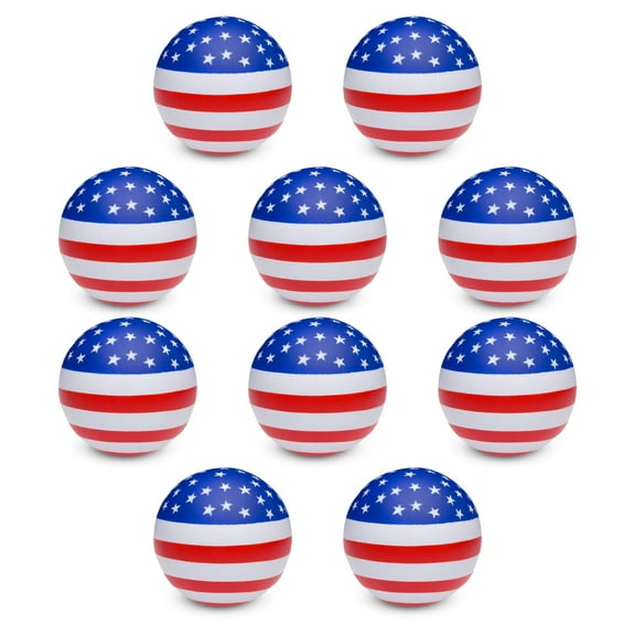 10 American Flag Stress Balls Pack - Round, Stress Reliever, Hand Therapy, Lightweight - USA Flag