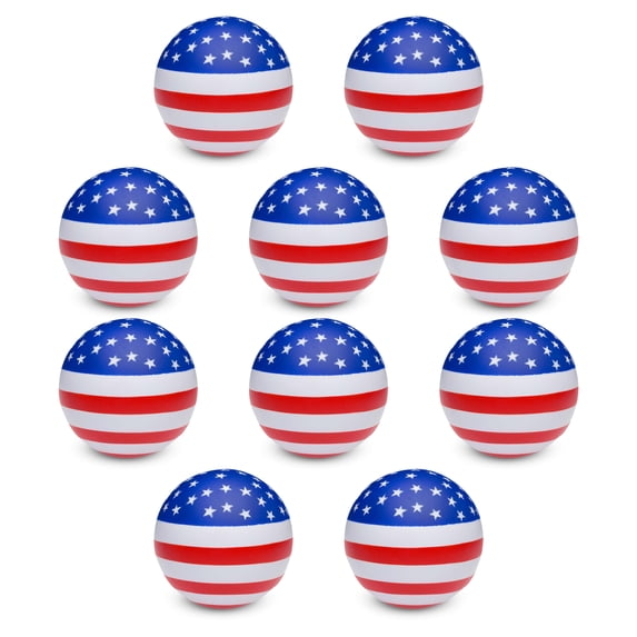 10 American Flag Stress Balls Pack - Round, Stress Reliever, Hand Therapy, Lightweight - USA Flag
