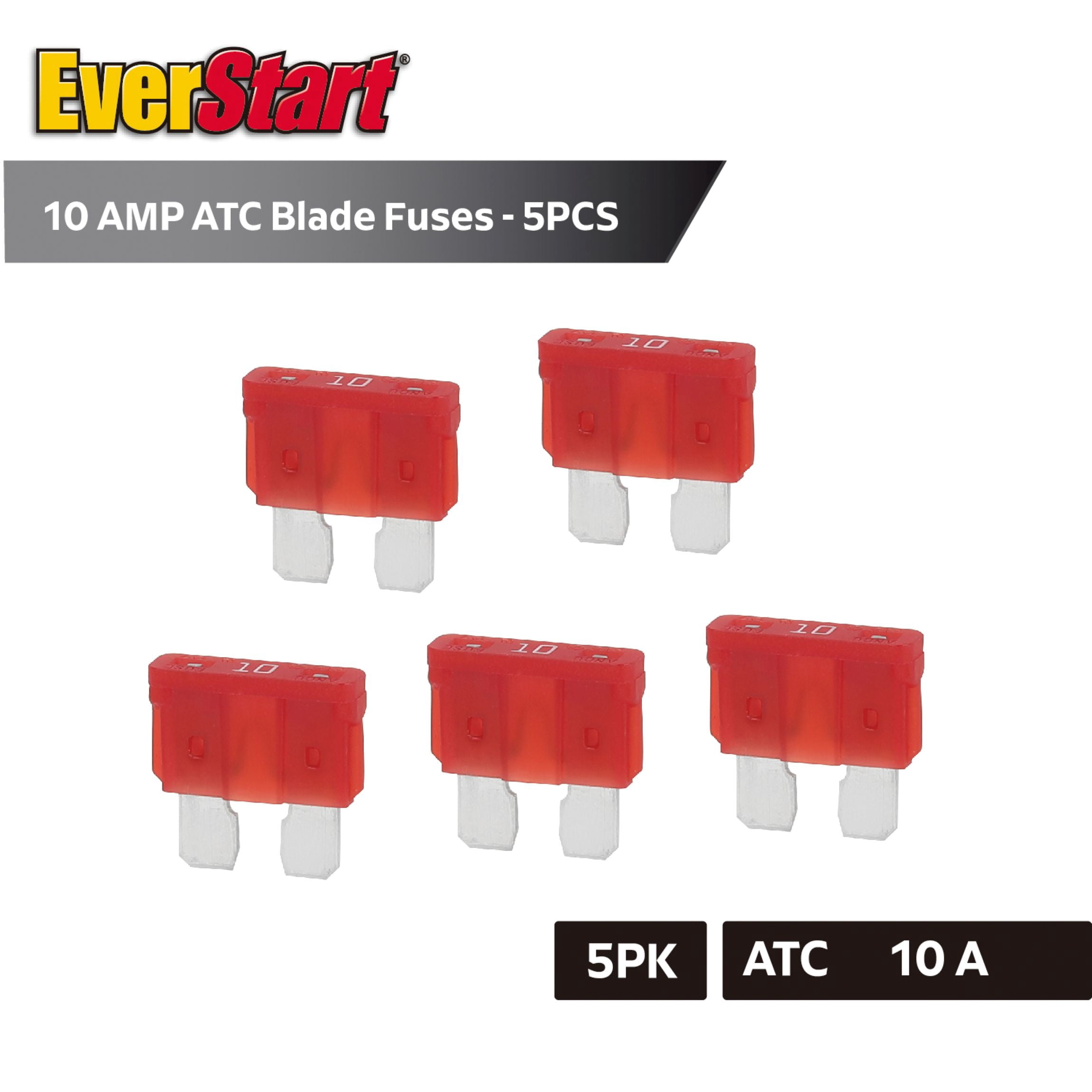 EverStart 10 Amp ATC Blade Fuses, UL Listed, Auto, Marine, and Electronic Applications, 5 pack