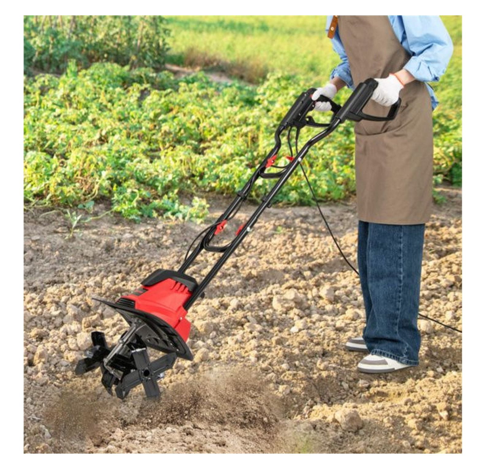 10 Amp Electric Tiller - 14" Garden Cultivator with 4 Blades, Foldable Handle, 380 RPM - Soil Preparation for Planting