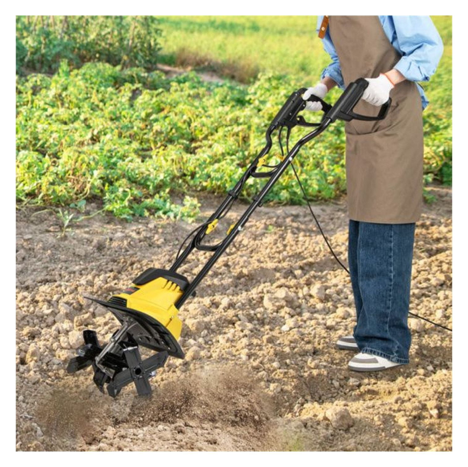 10 Amp Electric Tiller - 380 RPM Garden Cultivator, 14” Width, Foldable Handle
