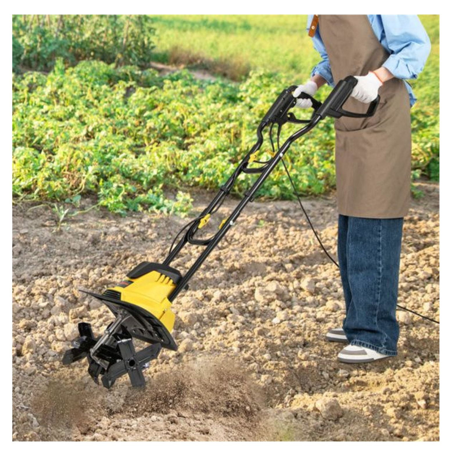 10 Amp Electric Tiller - 380 RPM Garden Cultivator, 14" Working Width, 4 Blades, Foldable Handle for Soil Preparation