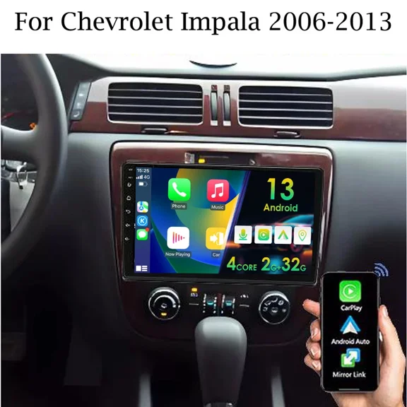 10" Android 14 Car Stereo Compatible for Chevrolet Impala (2006-2013), 4+64GB, Wireless CarPlay & Android Auto, Built-in GPS, AHD Backup Camera, BT/WiFi/SWC/Split Screen