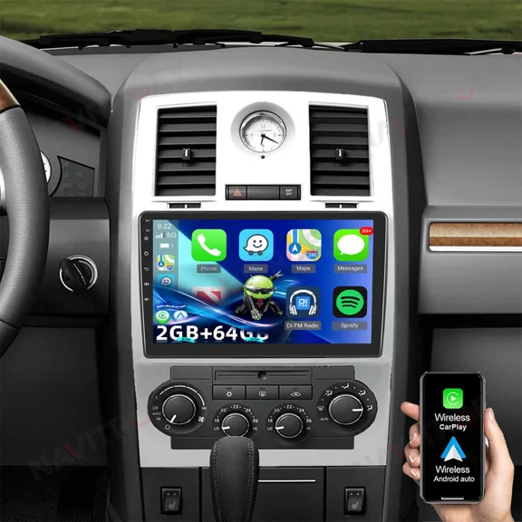 10" Android 15 Car Stereo Compatible for Chrysler 300C 2008-2010, 4+64GB, Wireless CarPlay & Android Auto, Built-in GPS Navigation, AHD Backup Camera, BT/WiFi/SWC/Split Screen