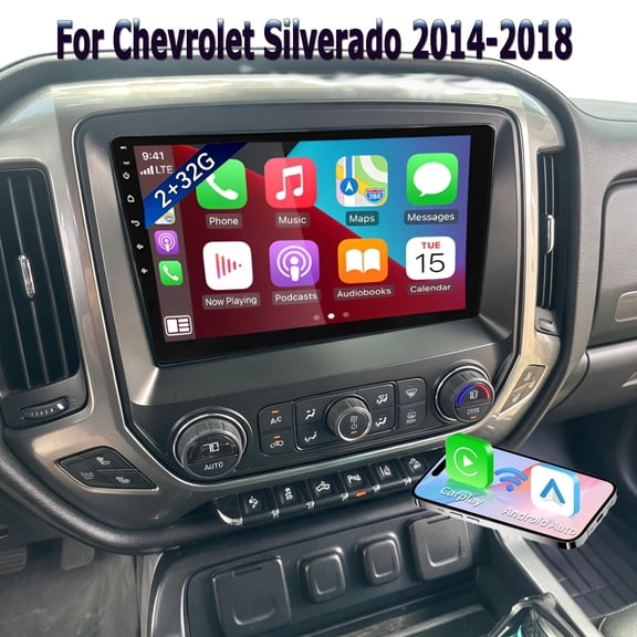 10" Android 15 Car Stereo Radio for Chevrolet Silverado 2014-2018 with Wireless CarPlay and Android Auto GPS Navigation BT WiFi DSP Audio SWC 2+32G