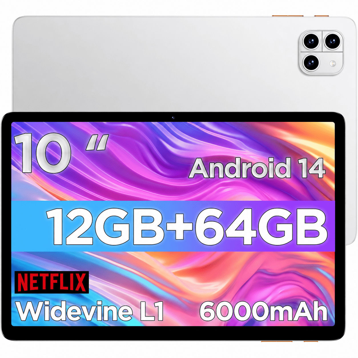 Callsky Android Tablet, 10.1 inch Android 15 Tablet with Octa-core Processor, RAM 12GB, ROM 64GB(Up to 2 TB), 800x1280 Resolution, WiFi 6 & Bluetooth, Dual Speakers, 5MP+8MP, 6000mAh, White